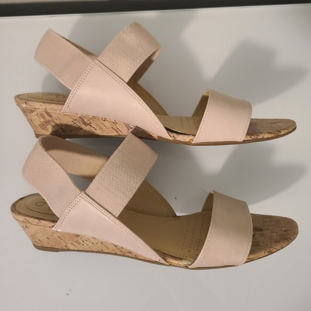 Life Stride Blush Pink Cork Wedge Sandals